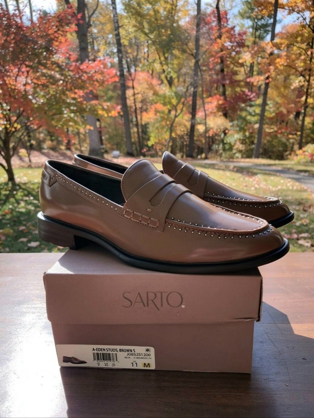 Franco Sarto A-Eden Studs Loafers Women's Size 11 Toffee Brown New Shoes